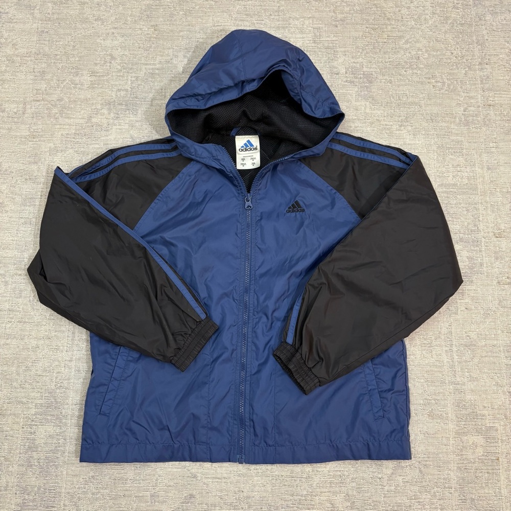 Vtg Y2K Adidas Zip Nylon Track Jacket Windbreaker Kids Boys Size Medium Striped